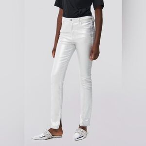 SIMKHAI Rae Metallic High Rise Skinny Ankle Jeans - Silver Foil